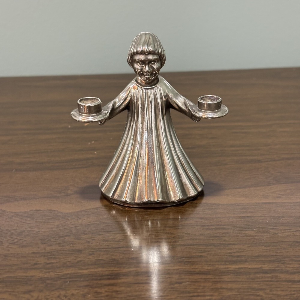Vintage Pewter Choir Boy/Girl Candle Holder Small Figure 3" T Marked Italy